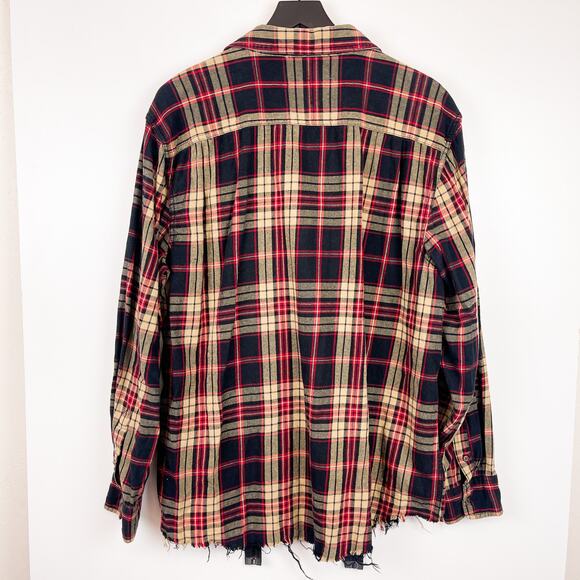 Furst of A Kind Size XL 46-48 Mens Button Down Plaid Zipper Shirt Red Distressed - Picture 4 of 9